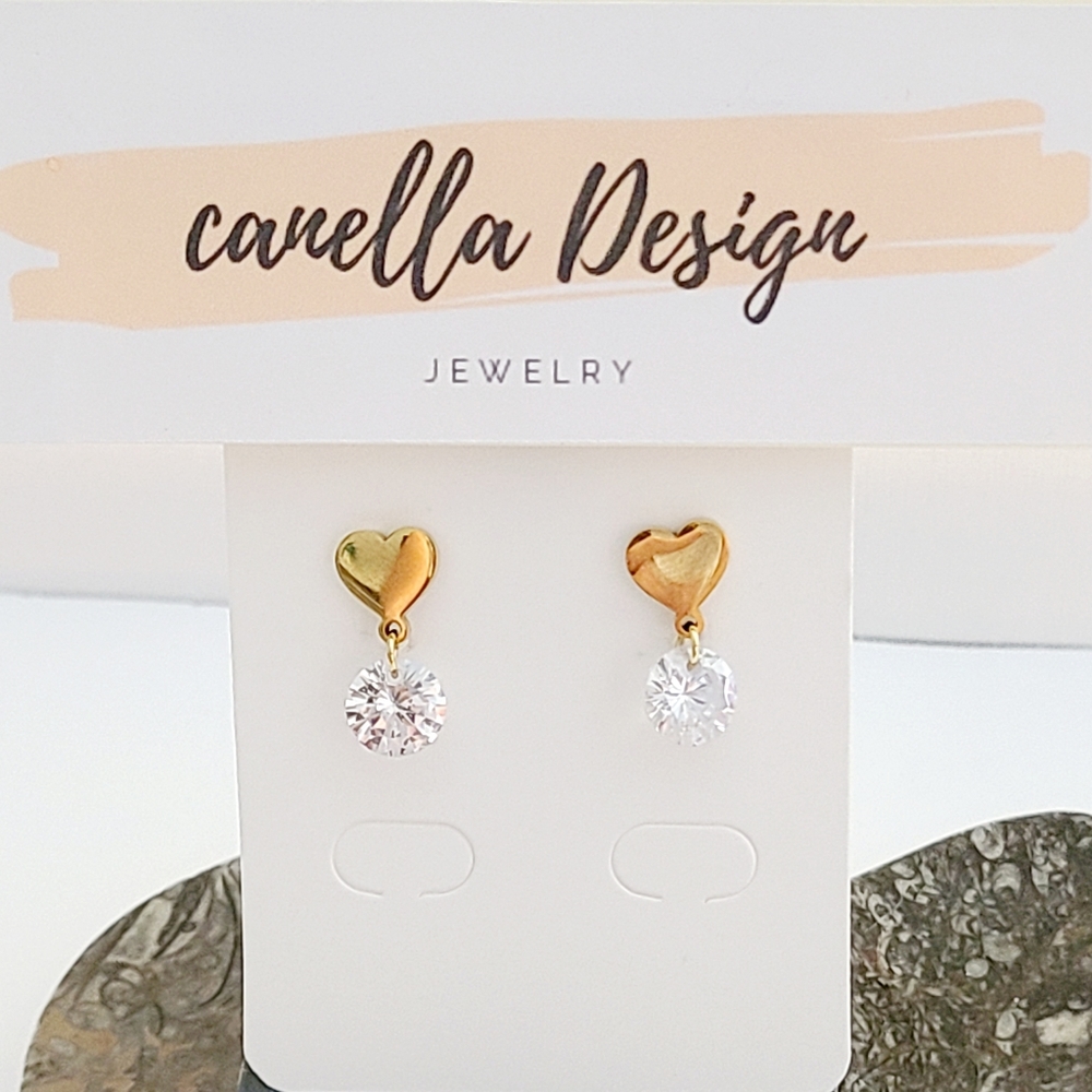 Sterling steel gold drop heart earrings